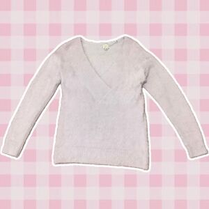 Pastel Purple Fuzzy Comfy Cozycore Soft Feminine Stretchy V Neck Sweater S